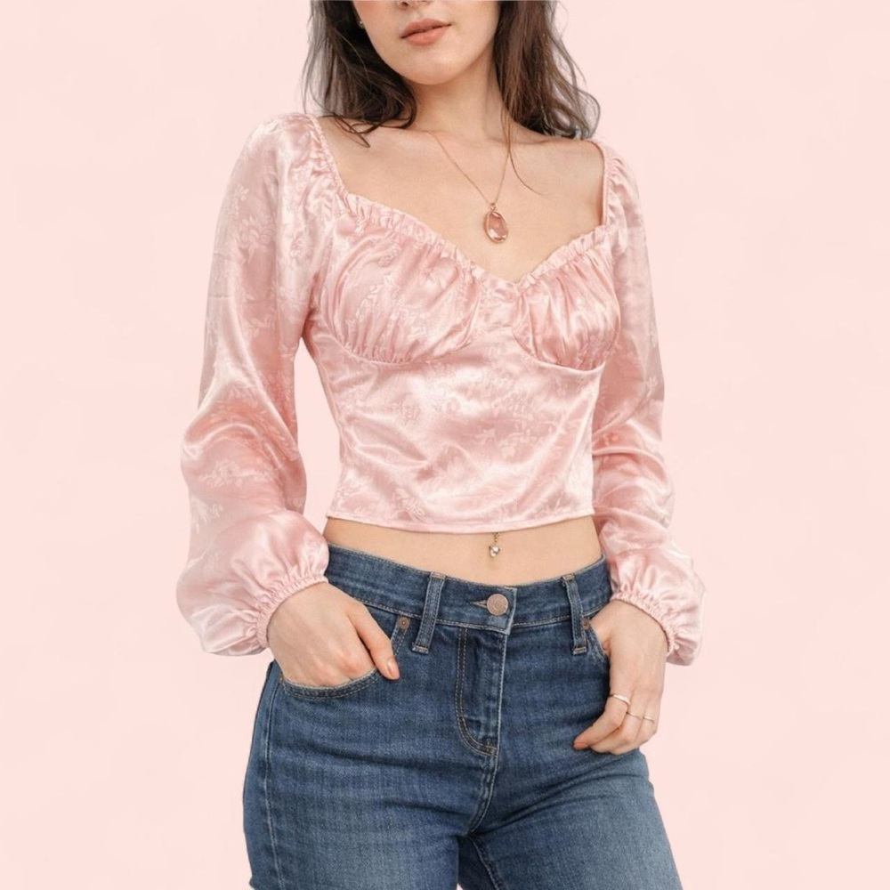 Pink Satin Cropped Blouse - Picture 2 of 7